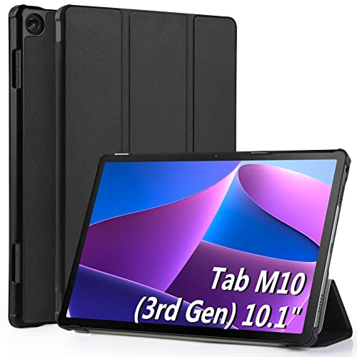 WD&CD Hülle kompatibel mit Lenovo Tab M10 3rd Gen 10.1 Zoll (TB-328FU/328XU), Schutzhülle Ultradünne PU Leder kompatibel mit Lenovo Tab M10 3rd Gen mit Standfunktion und Auto Schlaf/Wach Schwarz