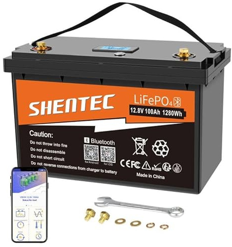 Shentec Batería Litio 12V 100Ah Batería LiFePO4 1280Wh con 100A BMS Batería Recargable hasta 15000+ Ciclos Profundos Serie/Paralelo para Camper Barco RV Sistema Solar Autocaravanas Fotovoltaico