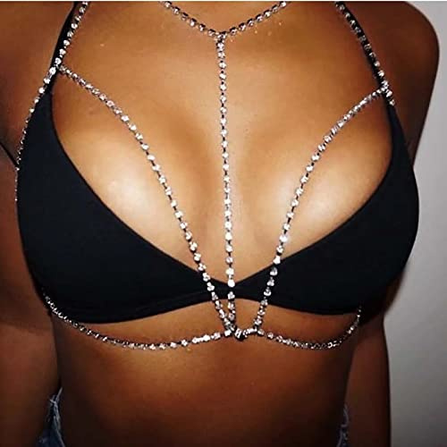 TseenYi Boho Kristall BH Kropp Kedja Strass Bikini Bröstkedja Silver Cz Kroppskedja Nattklubb Rave Party Bikini BH Kedja Kristall Kroppssmycken För Kvinnor Och Flickor Gåvor