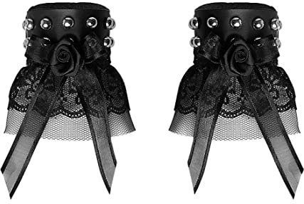 Aabellay Damen Fingerlose Spitzen Handschuhe Gothic Victorian Armbänder Retro Spitze Steampunk Gear Armkette Steampunk Armbänder Set Vintage Opern Handschuhe Halloween Braut Zubehör 1 Paar - S213