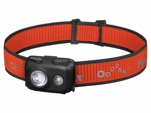 fenix HL16 schwarze, leichte Mehrzweck-Stirnlampe, 450 Lumen, 104 m, max. 100 Stunden, AAA-betrieben, Rotlichtmodus, SOS-Funktion, IP66