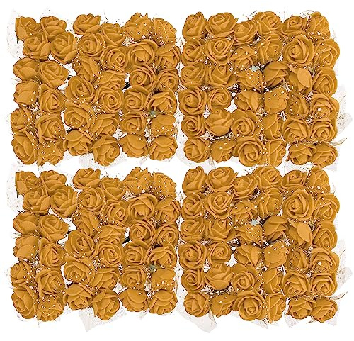 sourcing map 144 Stück Künstliche Rosenköpfe mit Spitzennetz, Mini Kunstblumen, Künstliche Rosen, Klein Blumenköpfe, für Handwerk DIY, Hochzeit, Geburtstag, Party Deko, Gold Ton, 2~2.5cm