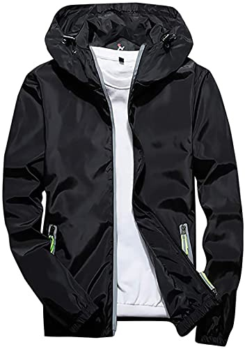 HIFI7 Chaqueta para lluvia para hombre Chaqueta de ocio al aire libre con capucha impermeable Chubasquero Hombre Cortaviento Ligero con Cremallera (FR/ES, Letras, 4XL, Regular, Regular, Negro)