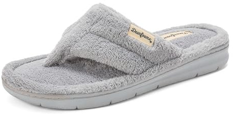 Dearfoams Women's Melanie Terry Thong Slipper, Grey Sleet, 9-10