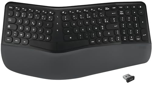 APM Clavier Ergonomique sans-Fil, Récepteur 2.4 GHz, Repose Poignet intégré, Clavier Français AZERTY, Conception en Deux Parties, Compatible avec PC Mac Ordinateur Portable, 100043