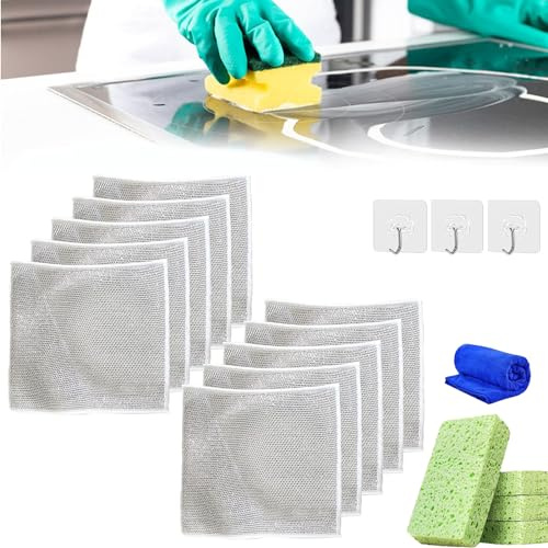 Multipurpose Wire Dishwashing Rags for Wet and Dry, Non-Scratch Scrubbing Wire Dishcloth Rags, Reusable Kitchen Cleaning Towels Dish Cloths, Multifunctional Wire Cleaning Dishwashing Cloths (10pcs)