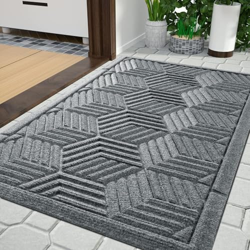 Yimobra Door Mat，Water Absorption rubber mat， Non Slip, Resist Dirt, Water Absorption, Easy Clean, 75x43 cm, Black Gray