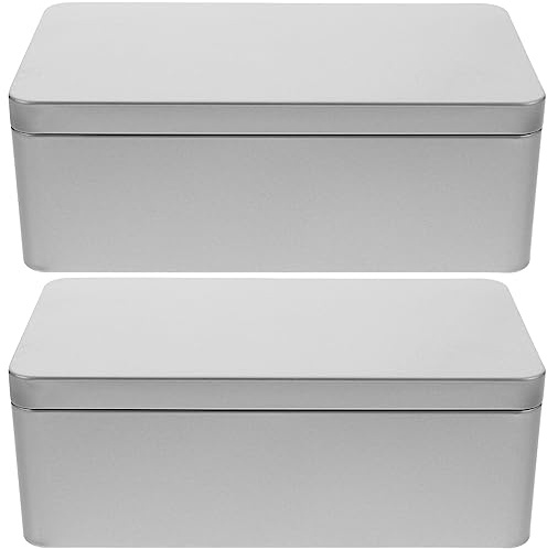 MAGICLULU 2Pcs Metal Tin Box Metal Empty Rectangular Cookie Tins with Lid Tea Storage Tin for Treats Candle Favors Home Storage Supplies 7 x 3.85 x 2.52Inch