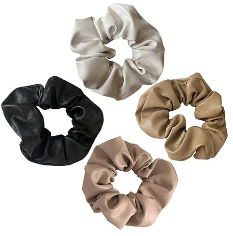 Ipetboom 4stücke Teiliges Pu-leder Haargummis Für Elastische Scrunchies Khaki Und Dunkelbraun Stylische Haaraccessoires Für Mädchen Und Damen Für Alltag Und Sport