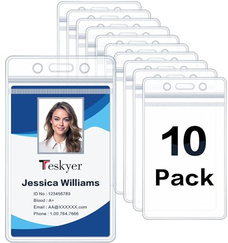 Teskyer 10 Stück Ausweishülle, Kartenhülle, Kunststoff, Transparent, mit Wiederverschließbarem Reißverschluss, Wasserdicht, Weich, Vertikal