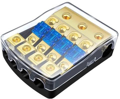 Rordigo 4-vägs ANL-säkringshållare, koppar 0/2/4 Gauge till 4/6/8 Gauge, 60-ampere-säkringsfördelningsblock för billjudföärkartillbehör