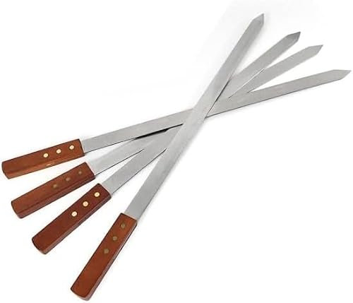 PNJB 6pc Flat Kebab Skewers, Stainless-Steel Heavy-Duty Reusable Turkish BBQ with Flat Wooden Handles, Skewer for Home, Restaurants, Grilling