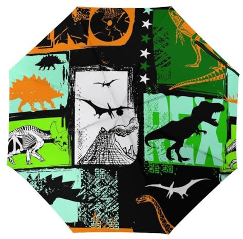 YBQLNP Kompakter Reise Regenschirm Farbe Dinosaurier Taschenschirm Automatisch Auf Und Zu Faltbarer Sonnenschirm