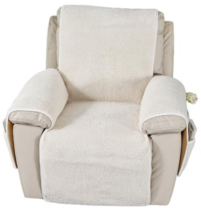 EBETA Liegesesselbezug Sesselbezug Sofa Armlehnenbezüge, Sherpa Husse für Relaxsessel Sesselschoner Sesselauflage, Schutzbezug Anti-Rutsch, Relaxsessel Bezüg (Cremefarbe, 56x207 cm)