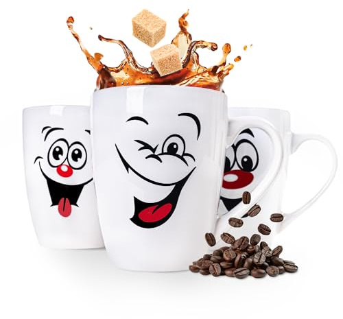 KONZEPT Kaffeetassen Set 6er, Kaffeebecher 300ml aus keramik, witzige Tassen mit Henkel ideal für Kaffee, Tee, Milch, Schokolade