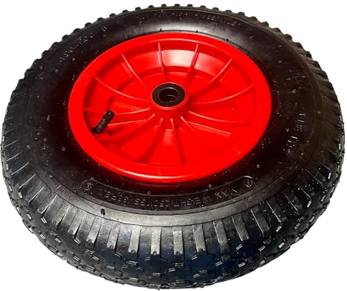 KOVA® 1x Schubkarrenrad Luftreifen 4.80/4.00-8 Traglast 120kg Ersatzrad Komplett Rad Reifen für Schubkarre 4.80 4.00-8 Luftrad Robuster Komplettreifen Radschubkarre luftbereift - Langlebig, Schw/Rot