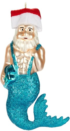 BRUBAKER Tritone - Pallina di Natale in Vetro Dipinto a Mano - Babbo Natale Subacqueo con Six-Pack da 14 cm - Decorazione per Albero di Natale Soffiata a Bocca - Figura Ciondolo Decorativo Divertente