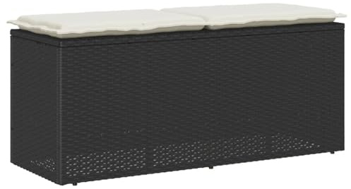 VidaXL Gartenbank mit Kissen Schwarz 110x40x44 cm PE-Rattan, Terrassenbank, Außenbank, Garten Sitzbank, Outdoor Bank, Sitzbank Terrasse