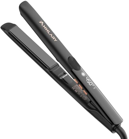 Annlary Piastra per capelli 2,5 cm, piastra lisciante e bigodino 2 in 1, in ceramica professionale ionica doppia voltaggio, ferro piatto con silicone anti-ferro per meno crespi, capelli lucidi e lisci