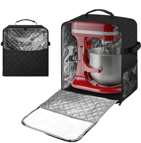 Aufbewahrungstasche für KitchenAid Küchenmaschine, Staubbedeckung für Standrührer mit Gleitende Basis Und Griffen, Wasserdichtes, Gestepptes Nylon Schwarz (4.5/5 Quart)