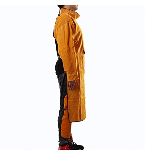YQVEOT Welding Work Clothing, Leather Welding Apron with Sleeve,Heavy Duty Welding Jacket,Heat Flame Resistant Weld Coat for Men Women Workshop Supplies