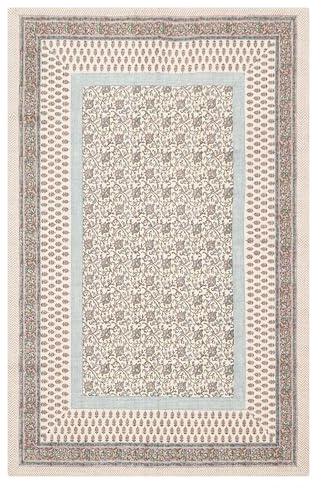 Kelim Teppich, 91 cm, quadratisch, florales Design, Handfläche, Beige, mehrfarbig, handbedruckt, Baumwolle, Dhurrie, 0,5 cm dick, handgefertigt, Boho, für drinnen und draußen, Flachgewebe, Teppiche