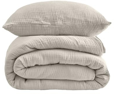 DerF HOME Musselin Bettwäsche 200x220 cm Beige Grau 3-teilig