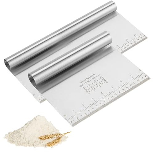GTNCE Pack of 2 Stainless Steel Dough Scrapers - Kitchen Spatula with Measuring Scale, 20/30 cm Dough Cutter, Non-Stick Dough Card, Stainless Steel, Vegetable Scoop, Kitchen Scraper for Dough, Fondant