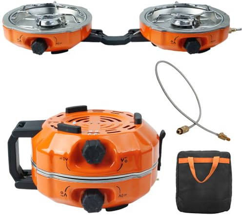 Fornello da campeggio a 2 fuochi, portatile, pieghevole, con bruciatori regolabili e accensione piezoelettrica, doppia stufa a gas per tailgating, campeggio, barbecue