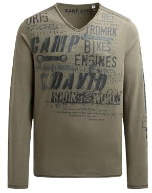 Camp David Herren Longsleeve im Vintage Look mit Used Prints Vintage Khaki, XL