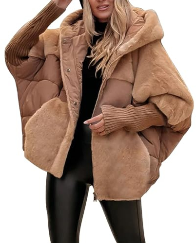 Uwdiohq Manteau Femme Sleeved Patchwork Winter Casual Coat (Khaki, Xxl) Long Manteaux+Femme Doudoune Hiver Rouge Veste Blanc Mi Chaud Femmes Officier Capuche Laine Oversize Fille 14 Ans