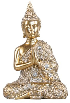 AGKZNTQP Decorative Buddha Statue, Gold Resin Meditation Figure, Crystal-Embellished