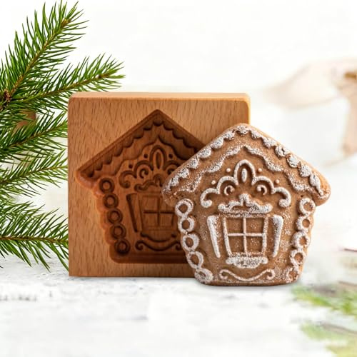 Wooden Cookie Mould, Beechwood Biscuit Press Stamp Mold, Wooden Bunny Cookie Mould, for Kitchen Baking, DIY Crafts & Cake/Cookie, Suitable for Christmas, Thanksgiving, Halloween & Easter (Pattern-3)