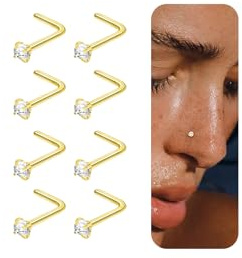 Nasenpiercing Silber Gold,8 Stück 316L Chirurgenstahl Edelstahl L-Form Nasenstecker Set für Damen Männer Hypoallergen klein 1.5/2/3MM Zirkonia Nasenring Nostril Schmuck 20G