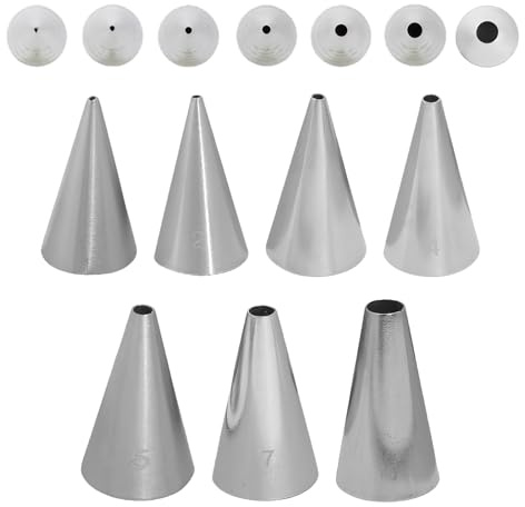 7 Pcs Round Hole Piping Tips Set, Stainless Steel Icing Piping Nozzle Cupcake Frosting Nozzles Tool Cream Cake Decorating Tool for Baking Cookies Puff Doughnut Cream Bag Filler Frosting Design