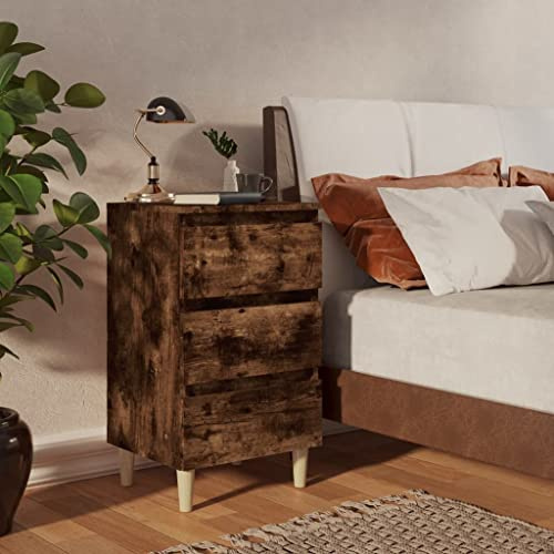 Owoxanthellate Mesita de noche de roble ahumado, 40 x 35 x 69 cm, hecha de madera y eucalipto, patas de madera maciza, tres cajones, moderna mesa auxiliar escandinava para dormitorio, pasillo y salón