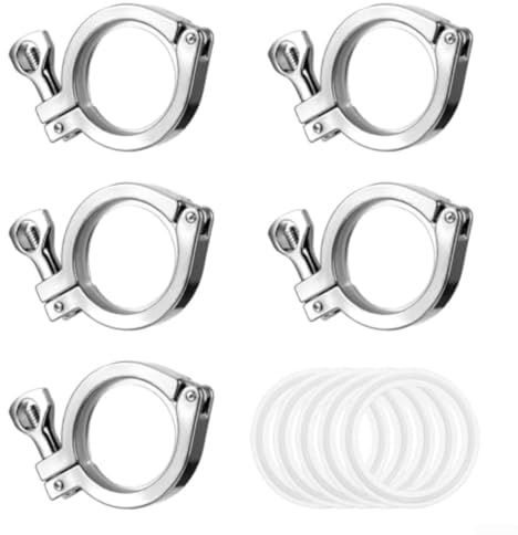 Tri Clamp Lot de 5 raccords sanitaires à broche unique en acier inoxydable 304 de 5,1 cm avec joints en silicone pour la transformation des boissons alimentaires, utilisation industrielle