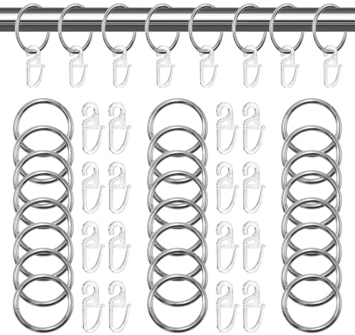 Solivive 68 Stück Metall Vorhangringe Silber und Kunststoff Gardinenhaken für Ringe, 30 mm Innendurchmesser Vorhang Hängend Ringe für Fenster Tür Duschvorhänge Leichtes Gleiten