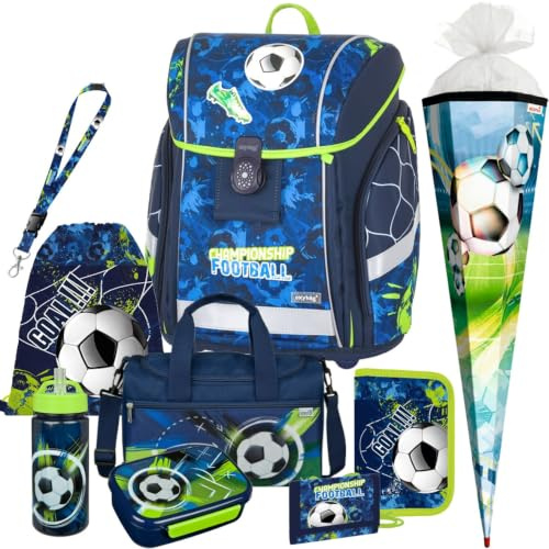 Pridera Oxybag Fussball Premium Light Schulranzen-Set mit Brotdose, Trinkflasche, Brustbeutel, Schlüsselband (9tlg. mit Sporttasche, Schultüte R)