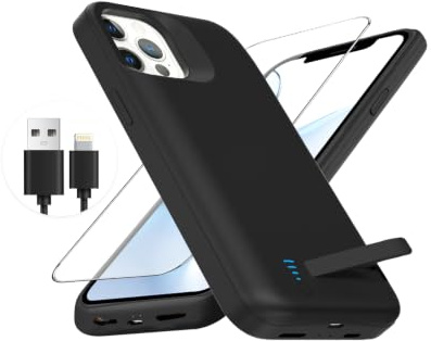 Giabuao Akkuhülle für iPhone 12/12 Pro, 6000 mAh schlanke, wiederaufladbare erweiterte Ladehülle, Powerbank, tragbare Schutzhülle mit Akku für iPhone 12/12 Pro, 6,1 Zoll - Schwarz