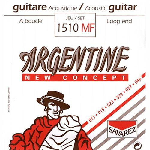 Savarez-strängar för akustisk gitarr, Argentine-set 1510MF Light .011-.046w med ögla för Gypsy Jazz/Manouche/Maccaferri-gitarrer (mensur 670mm)