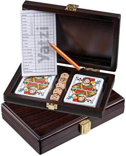 Philos 6657 - Kartenset Romme mit Yatzi, Walnussoptik, Holz