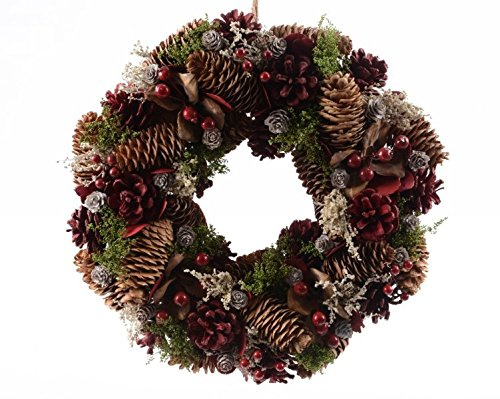 Tannenkranz mit Zapfen 34cm grün braun rot Weihnachtskranz Zapfenkranz Türkranz Adventskranz Zapfen Beeren
