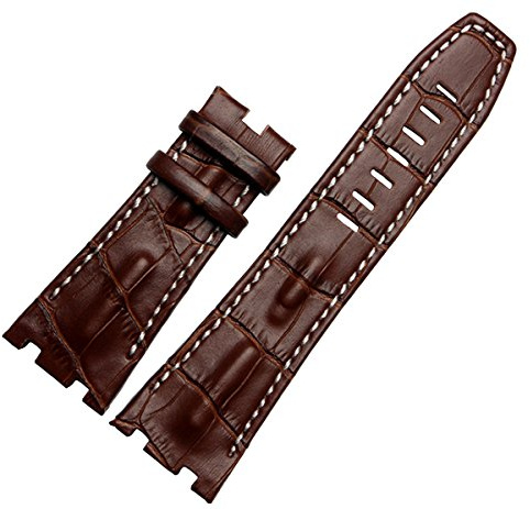 Richie strap ] Bracelet de montre en cuir noir de 28 mm pour Audemars Piguet Royal Oak AP100, Marron (ligne blanche), Sangle