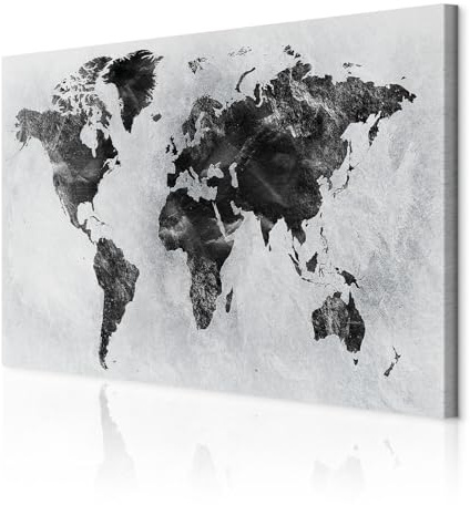 decomonkey Bilder Weltkarte 120x80 cm 1 Teilig Leinwandbilder Wandbild Welt | Strukturleinwand, Holzkeilrahmen, Bild auf Leinwand, Kunstdruck, Wanddeko, Wohnzimmer, Wanddekoration, Landkarte, Kontinent