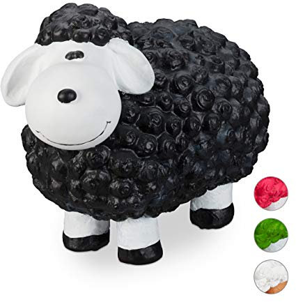 Relaxdays XXL Gartenfigur Schaf, Tierfigur, wetterfest, handbemalte Gartendeko, innen & außen, Keramik, 44 cm, schwarz