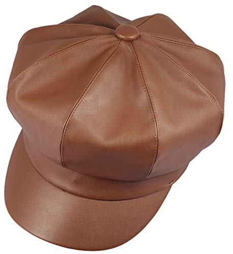 KYEYGWO PU Leder Ballonmütze Achteckige Schirmmütze Alltag Damen | 8 Panels Zeitungsjunge Vintage Klassische Herbst Winter Newsboy Maler Kappe Einheitsgröße Modisches Accessoire Geschenk