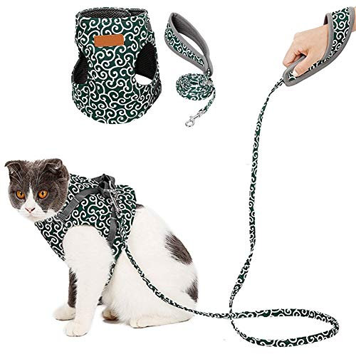 PJDDP Katzengeschirr Und Leine Set, Ausbruchsicher Mit 47 Zoll Leine, Einstellbare Soft-Weste Geschirre, Katze Gehen Jacken Für Walking Für Kaninchen Welpen Kätzchen,Grün,XS