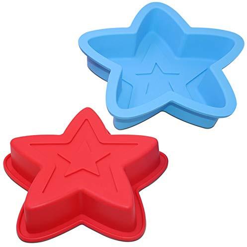 DaKuan Molde de silicona para hornear con forma de estrella, 2 paquetes de moldes para hornear para hacer pasteles y herramientas de decoración de tartas, rojo, azul