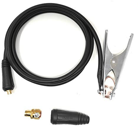 ELCAN Pinza de masa de 300A profesional con 3m de cable y conector 10-25 instalado y conector 35-50 extra, pinza de tierra de alta calidad y resistente para máquina de soldar…